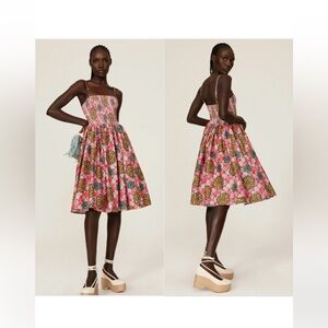 Autumn Adeigbo Winnie Midi Dress NWT Size 8 Pink Floral Smocked Cotton